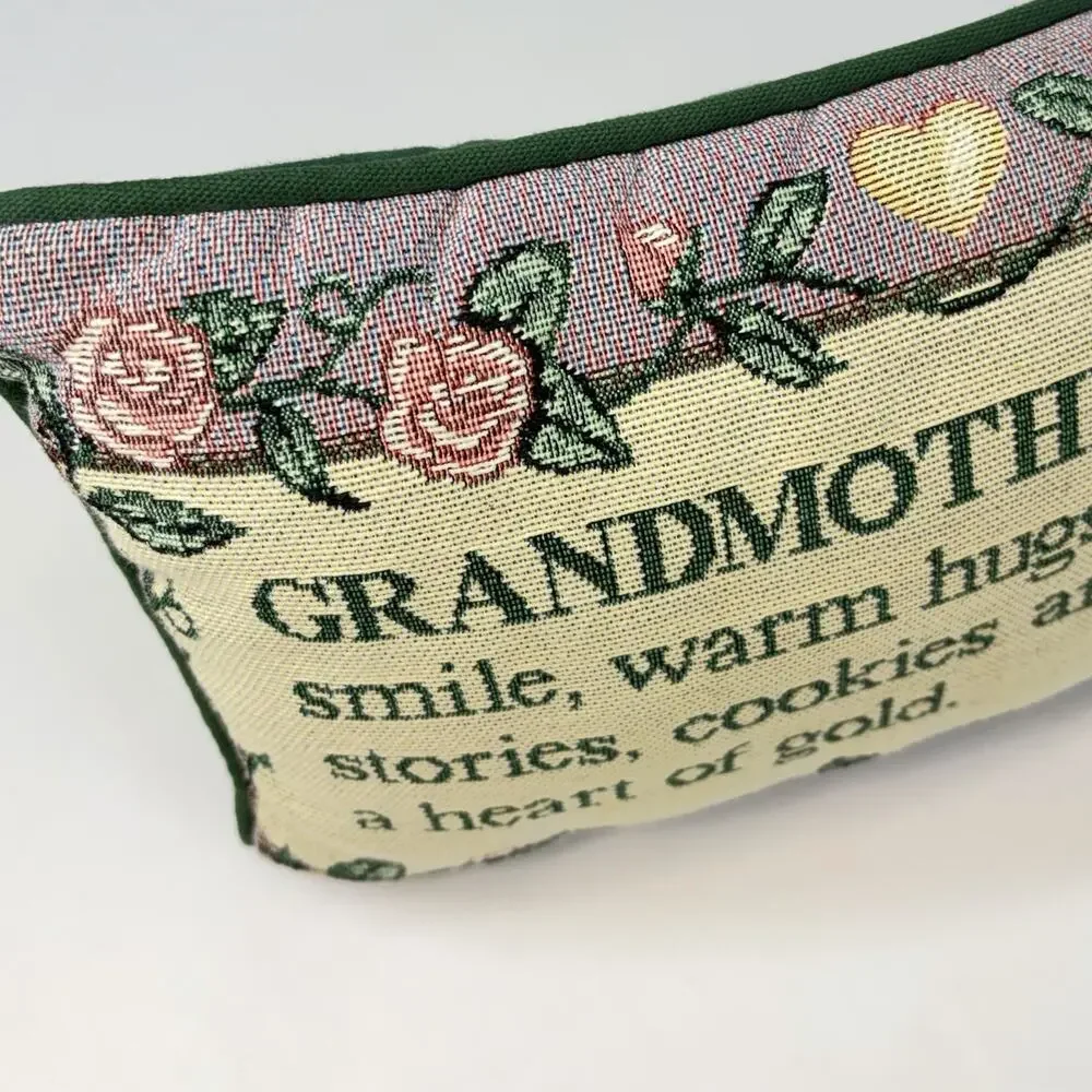 Tapestry Throw Pillow Grandmother Sweet Hugs Stories Cookies Roses Green VTG